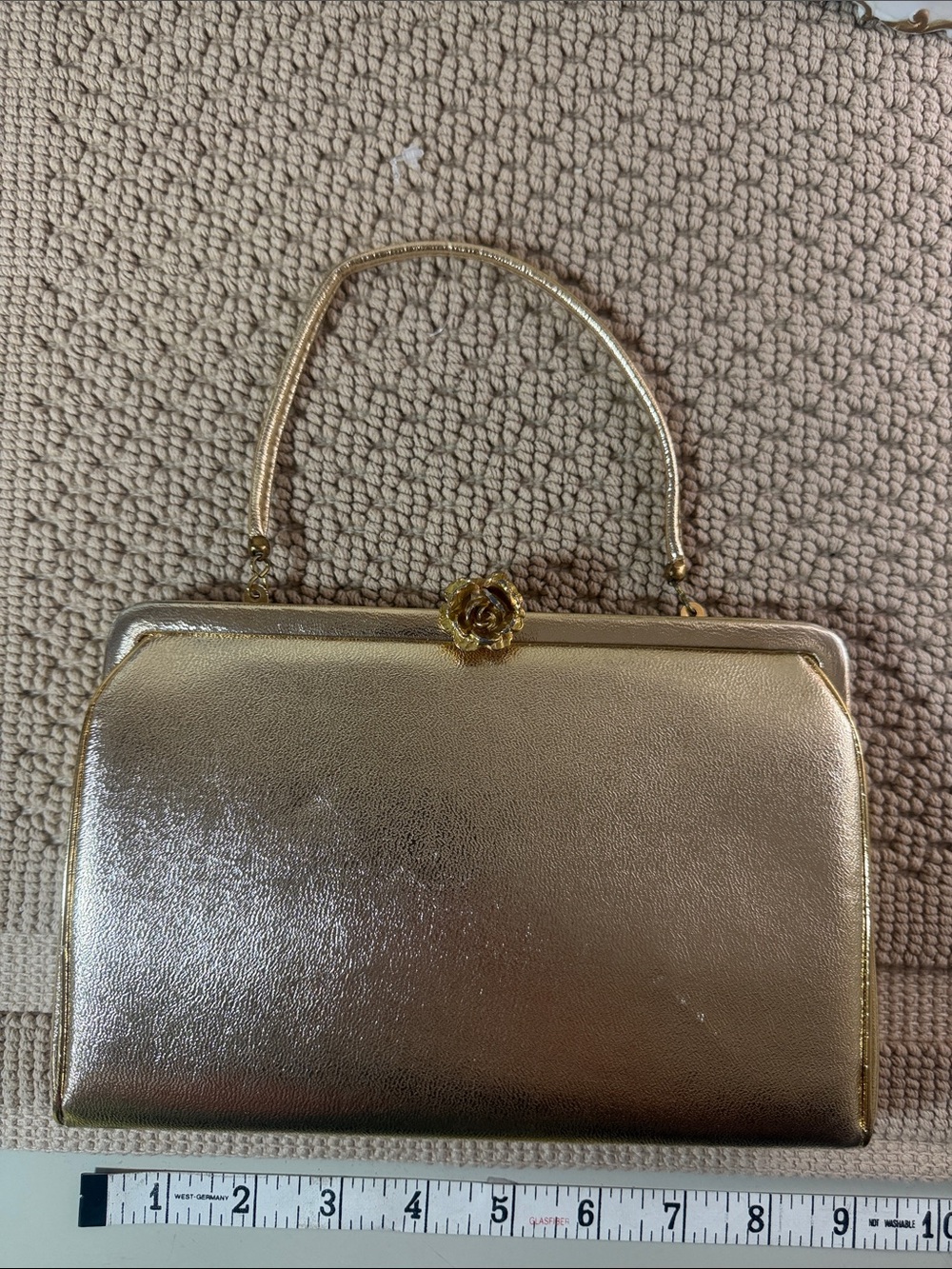 Vintage After Five Gold Handbag Rose Clasp Made in USA